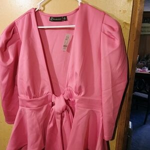 New York & Company Pink Blouse with Tie Detail XL